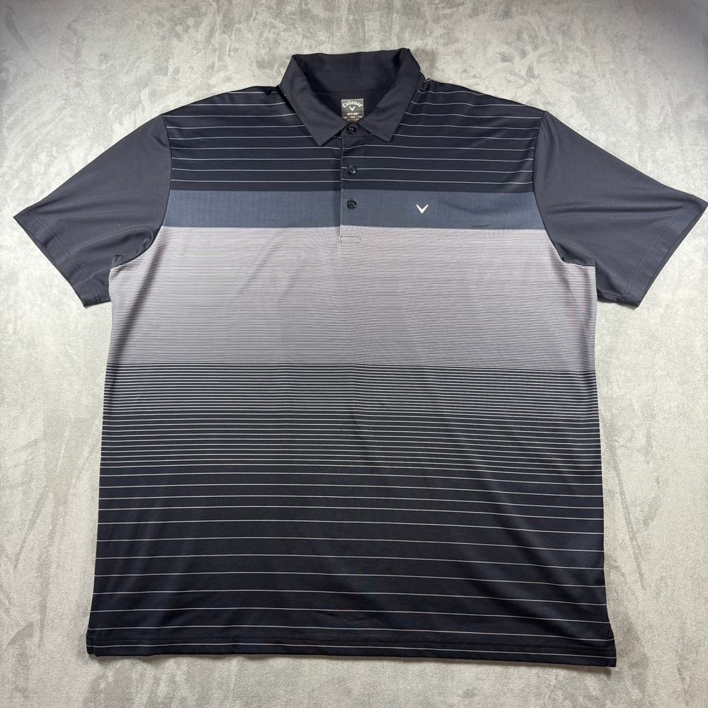 Callaway Opti-Dri Golf Polo Shirt Mens XXL Performance Gray Blk Stripes Athletic